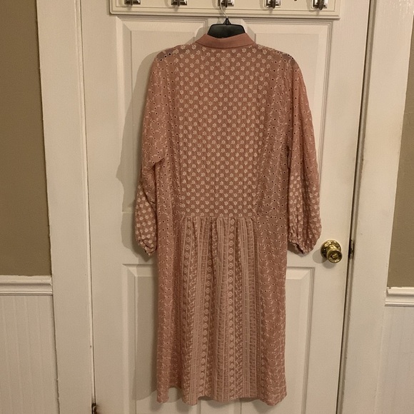 ZARA Malina Coquette Embroidered Pink White Floral Midi Dress 100% Cotton SZ S - Picture 2 of 12